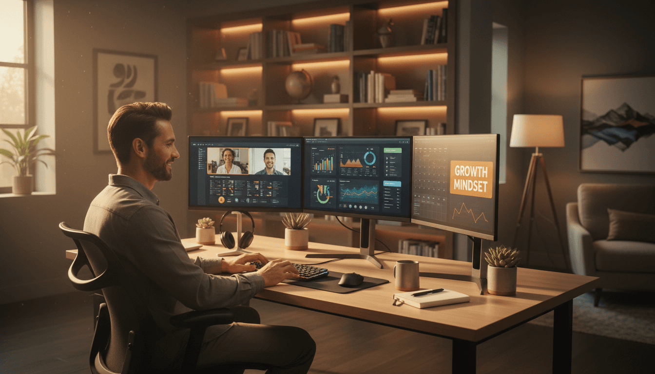 Young adult reviewing documents in structured living space